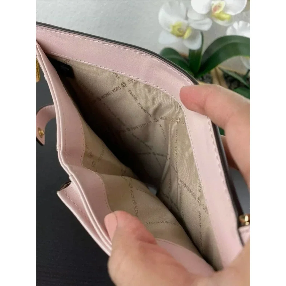 Michael kors Large Double Zip Wallet Brown with pink Wristlet in Signature Mk - Picture 5 of 6